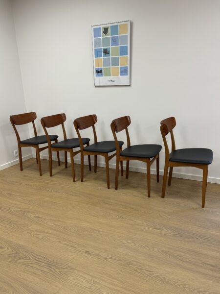 Spisestole med teak ryg og eg stel,- S. Larsen's Møbelfabrik - Image 7