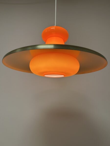 Retro Pendel i orange med champagnefarvet metalskærm, Design Gunnar Ander for Lindshammar. - Image 4