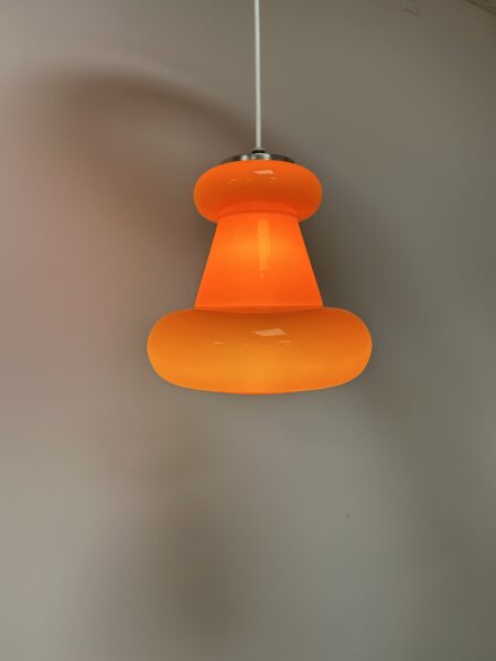 Retro Pendel i orange med champagnefarvet metalskærm, Design Gunnar Ander for Lindshammar. - Image 2
